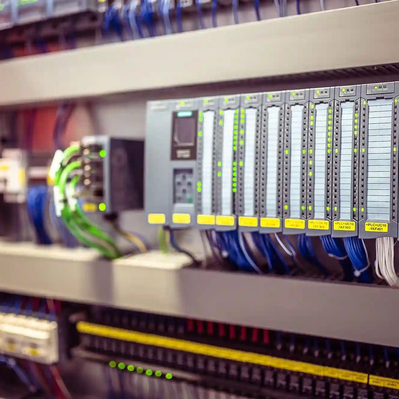 Tablero eléctrico con componentes y conexiones ordenadas